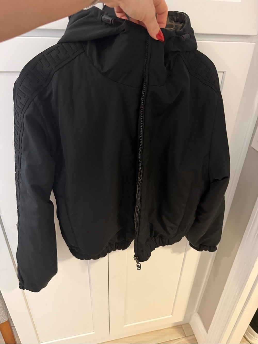 Fendi Reversible FF Zucca Monogram Hooded Windbreaker Jacket Brown Black Size S